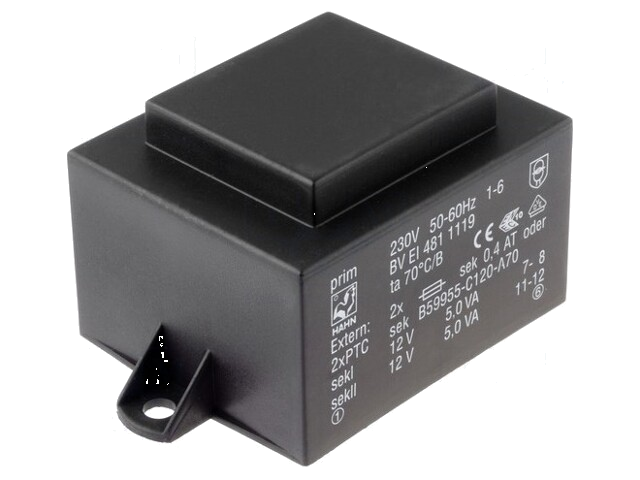 Transformator: ingegoten; 10VA; 230VAC; 6V; 1667mA; PCB; BVEI Transformator: ingegoten; 10VA; 230VAC; 6V; 1667mA; PCB; BVEI